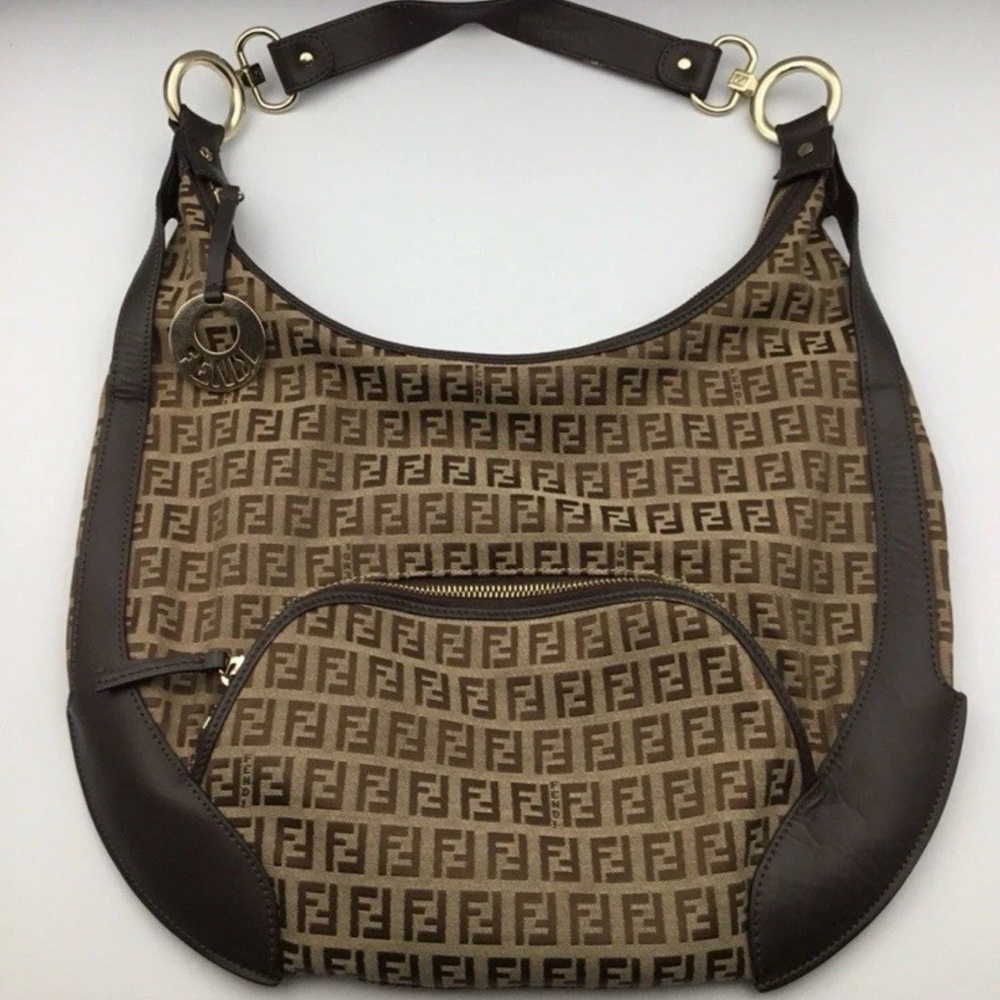 Fendi Tan and Brown Logo Hobo Bag